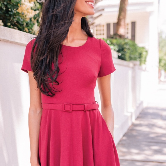 GAL MEETS GLAM New $188 Raspberry MIDI swing Dress - Picture 3 of 8